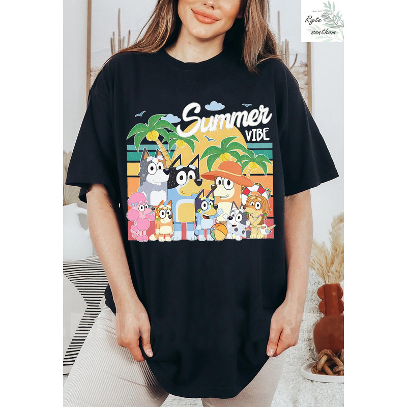 Bluey - Heeler Family Summer Vibes Comfort Colors® Shirt, Bluey Family Summer Retro Shirt, The Heeler Family Shirt, Bluey Clothes - 1.jpg