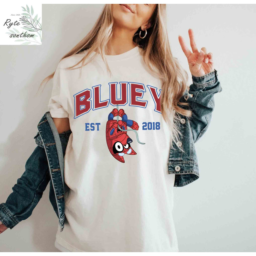 Bluey Spider Comfort ColorsĀ® Shirt, Bluey Spider Est 2018 Shirt, Superhero Bluey Premium Shirt, Bluey Est 2018 Shirt, Bluey Spider Tee - 1.jpg