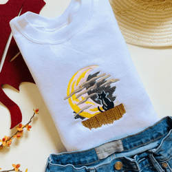 Moonlight Cat Embroidered Crewneck Sweatshirt, Cat Crewneck, Moonlight Sweatshirt, Gift Ideas For Cat Moms