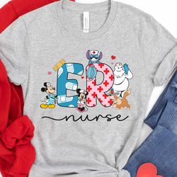 disney characters er nurse shirt, mickey minnie nana dog baymax nurse tee, disne