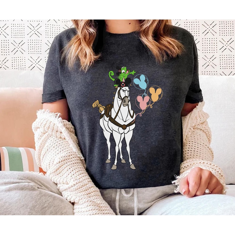 Pascal And Maximus Wear Mouse Ears With Mickey Balloon Shirt Tangled Disney T-shirt Walt Disney World Disneyland Trip Outfits - 3.jpg