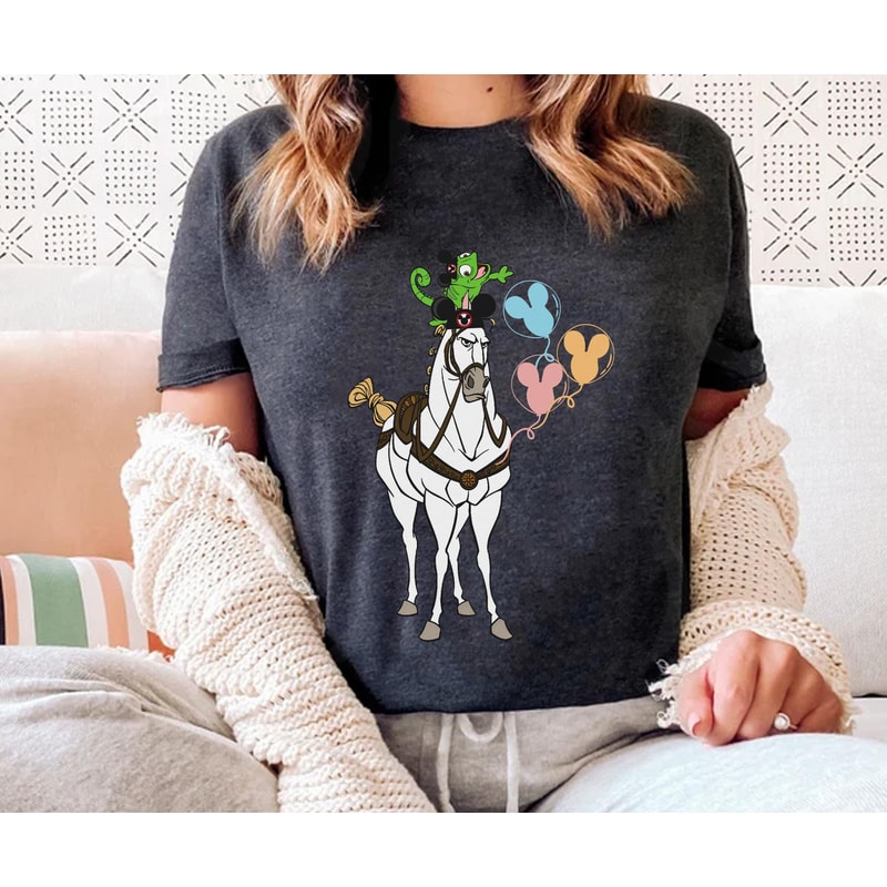 Pascal And Maximus Wear Mouse Ears With Mickey Balloon Shirt Tangled Disney T-shirt Walt Disney World Disneyland Trip Outfits - 3.jpg