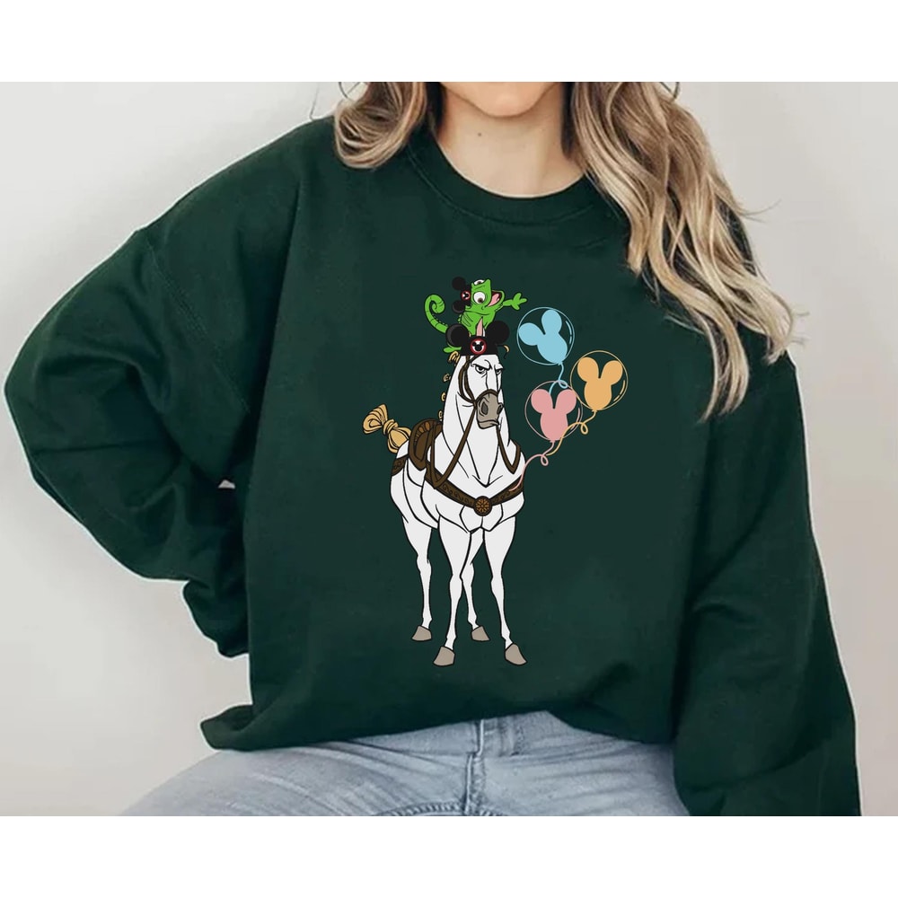 Pascal And Maximus Wear Mouse Ears With Mickey Balloon Shirt Tangled Disney T-shirt Walt Disney World Disneyland Trip Outfits - 4.jpg