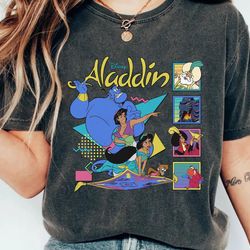 disney aladdin characters classic group shot shirt, disney aladdin jasmine genie