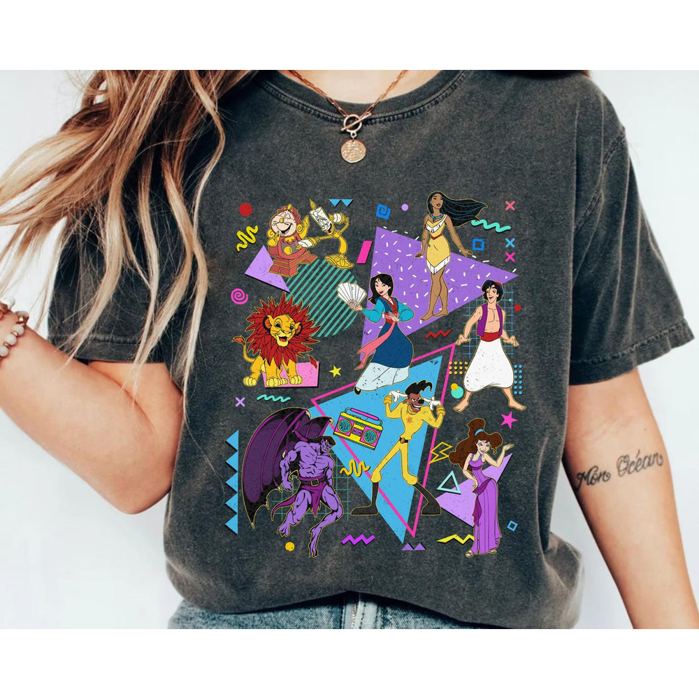 Retro 90s Disney Characters Shirt  Powerline Aladdin Megara Mulan Pocahontas Tee  Disney Birthday  Walt Disney World  Disneyland Trip - 1.jpg