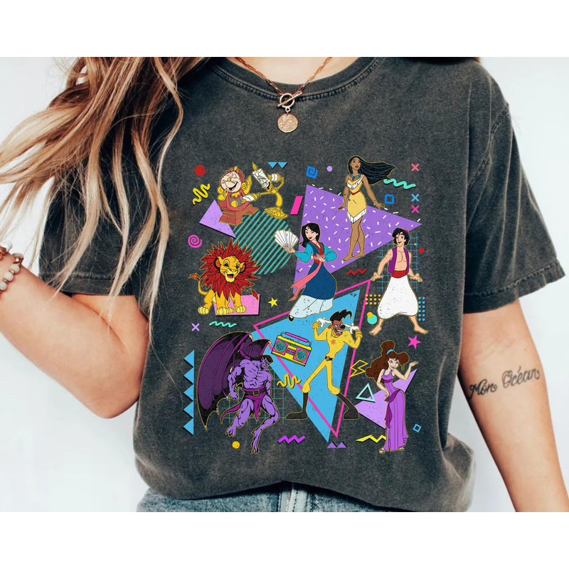 Retro 90s Disney Characters Shirt  Powerline Aladdin Megara Mulan Pocahontas Tee  Disney Birthday  Walt Disney World  Disneyland Trip - 1.jpg