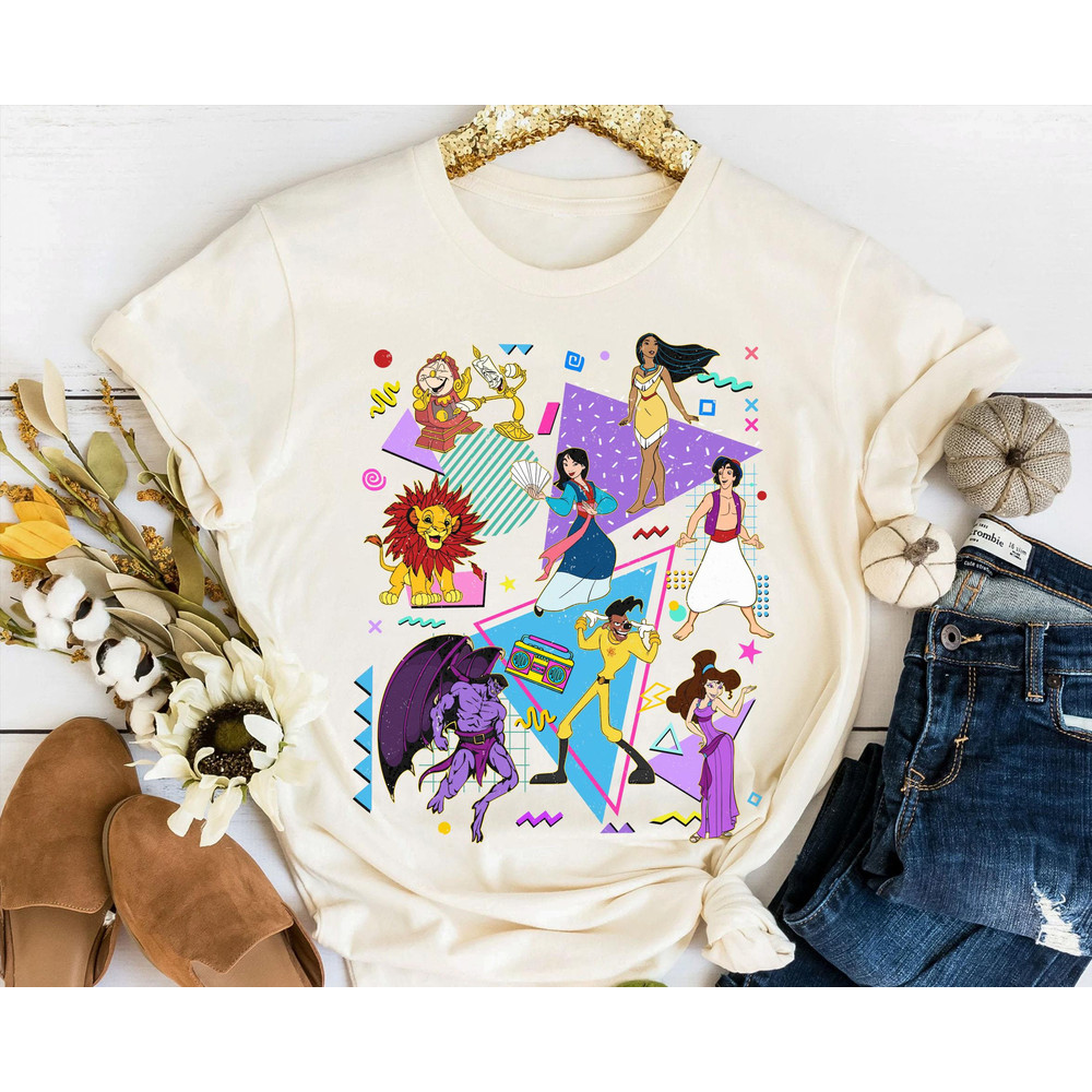 Retro 90s Disney Characters Shirt  Powerline Aladdin Megara Mulan Pocahontas Tee  Disney Birthday  Walt Disney World  Disneyland Trip - 3.jpg