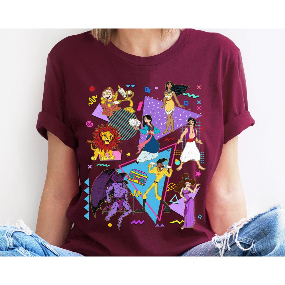 Retro 90s Disney Characters Shirt  Powerline Aladdin Megara Mulan Pocahontas Tee  Disney Birthday  Walt Disney World  Disneyland Trip - 4.jpg