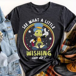 retro jiminy cricket see what a little wishing can do shirt, disney pinocchio te