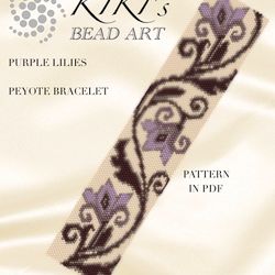 Purple lilies peyote bracelet pattern, Peyote pattern for bracelet in PDF instant download
