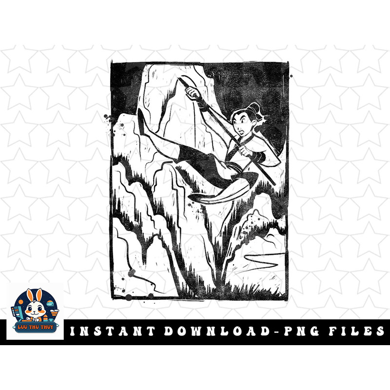 Disney Mulan Mulan Ink Woodblock Jumping Staff Pose png, sublimation, digital download.jpg