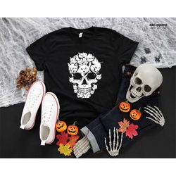 skull cat shirt, halloween cat shirt, halloween shirt, ghost shirt, funny cat shirt, boo shirt, bella canvas