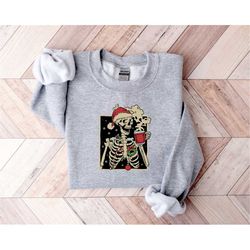 dead inside skeleton christmas sweatshirt, funny christmas coffee shirt, merry christmas shirt, coffee lover christmas g