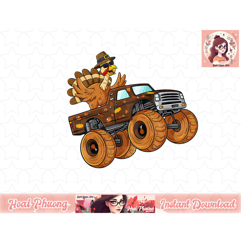 Thanksgiving Turkey Riding Monster Truck Boys Kids png, instant download.jpg