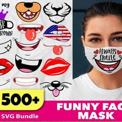 500 files funny face mask svg bundle, mask printable