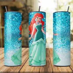 princess 20oz skinny tumbler wrap png, princess png, princess disney, little mermaid tumbler