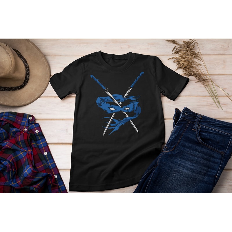 Leonardo Ninja Mask T-Shirt Katana Blue Vengeance Movie & TV Tee Shirt - 1.jpg