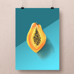 papaya fruit art print juicy orange digital food interior painting