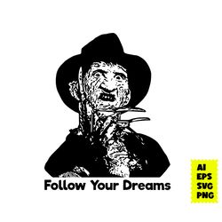 freddy krueger dreams svg, freddy kruege svg, horror svg, horror movie character svg, halloween svg, ai digital file