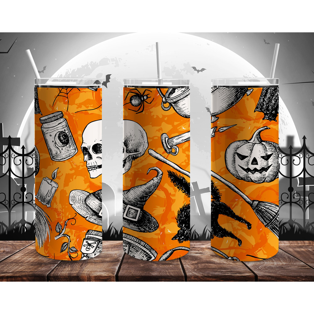 Halloween Spiders Tumbler, Halloween Spiders Skinny Tumbler.png