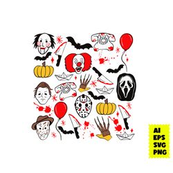 halloween horror character doodle collage svg, pumpkin svg, horror movie character svg, halloween svg, ai file