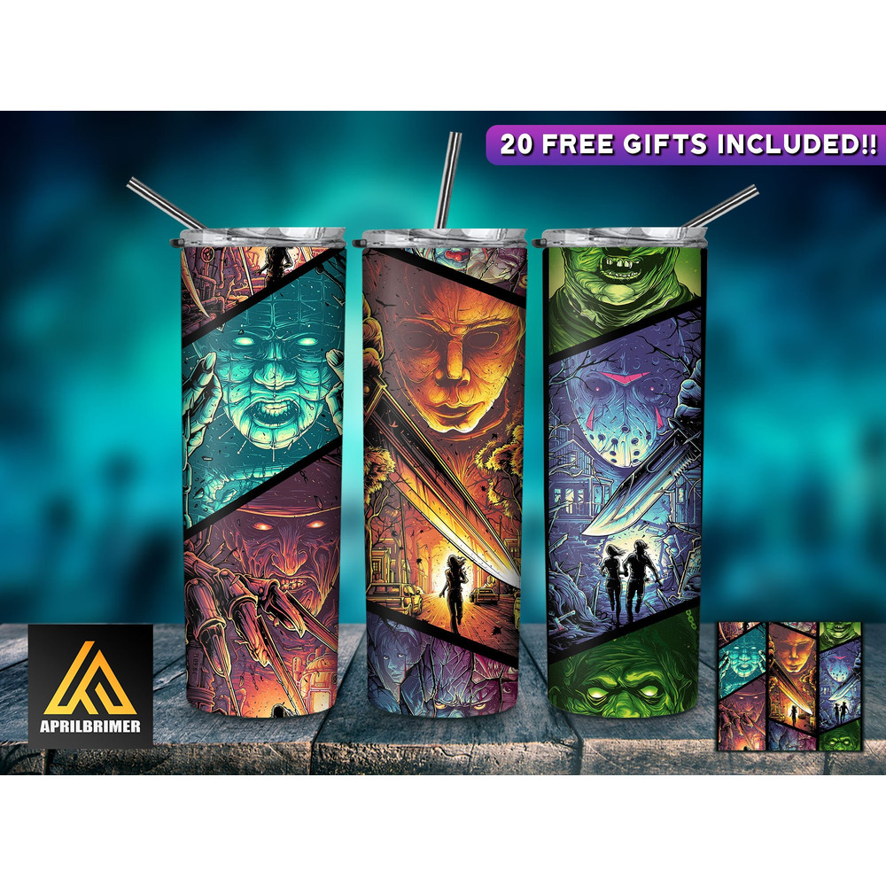 Horror Character 20 Oz Skinny Tumbler StraightTapered Wrap Png Sublimation Design, Halloween Movie Tumbler PNG File Digital Download-21.jpg