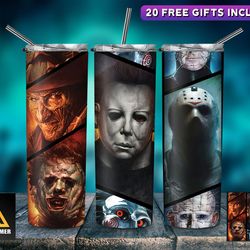 horror character tumbler,straight tapered wrap skinny tumbler,halloween pumpkins cartoon sublimation wrap skinny tumbler