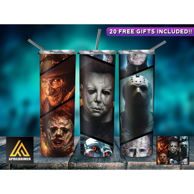 Horror Character 20 Oz Skinny Tumbler StraightTapered Wrap Png Sublimation Design, Halloween Movie Tumbler PNG File Digital Download-22.jpg