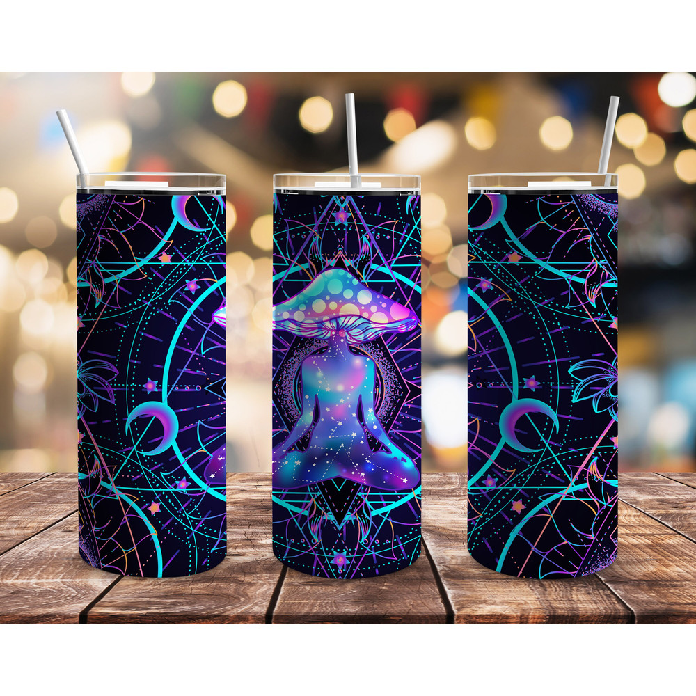 Neon Mushroom Galaxy Tumbler, Neon Mushroom Galaxy Skinny Tumbler.png