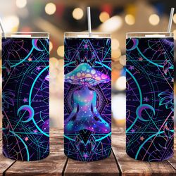 neon mushroom galaxy tumbler, neon mushroom galaxy skinny tumbler