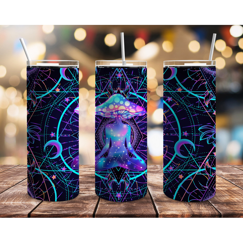 Neon Mushroom Galaxy Tumbler, Neon Mushroom Galaxy Skinny Tumbler.png