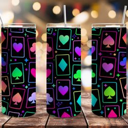 neon playing cards tumbler, neon playing cards skinny tumbler
