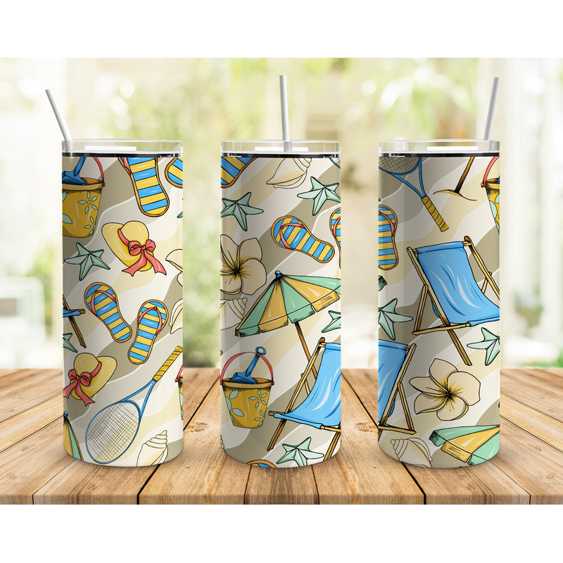Summer Beach Holiday Tumbler, Summer Beach Holiday Skinny Tumbler.png