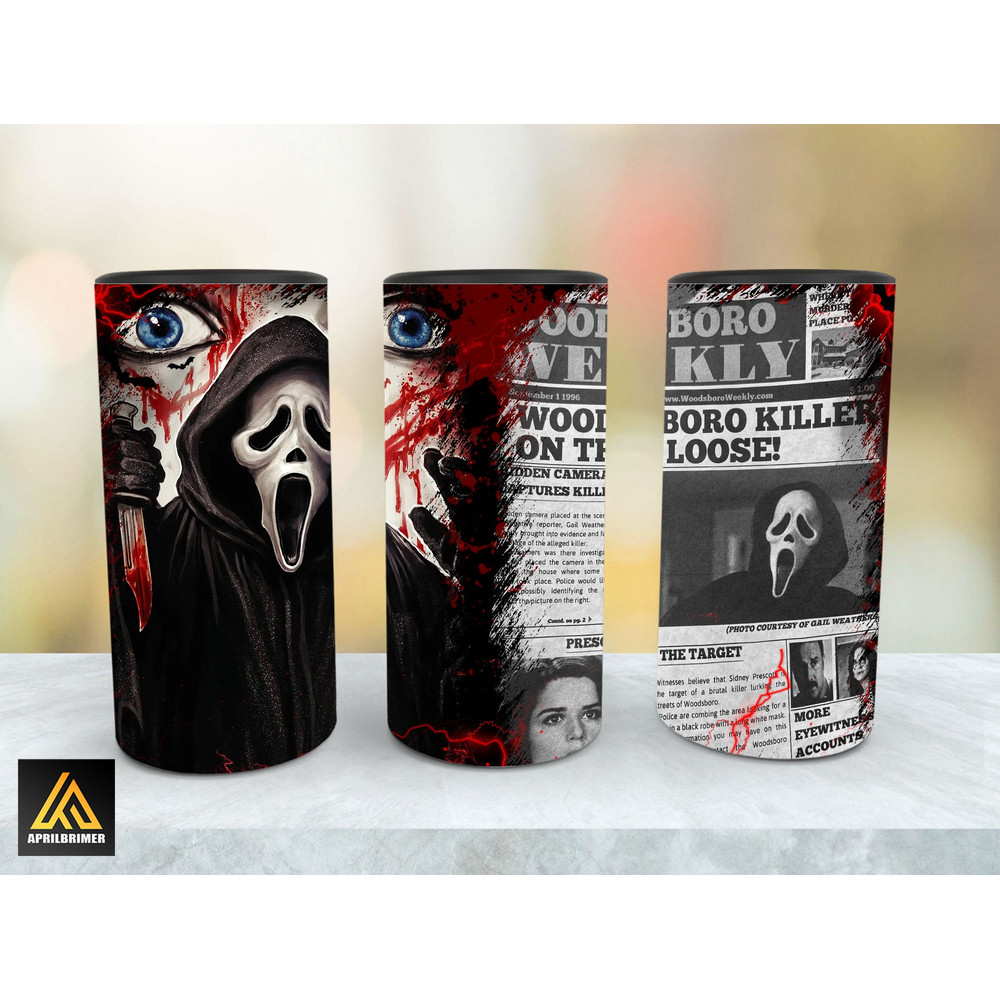 Horror Characters 4in1 Can Cooler Wrap Png Sublimation Design, Halloween Movie Can Holder Wrap Png, Can Cooler Design Wrap Png-6.jpg