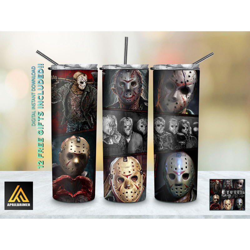 Horror Characters 20 Oz Skinny Tumbler StraightTapered Wrap Png Sublimation Design, Halloween Movies Tumbler PNG File.jpg