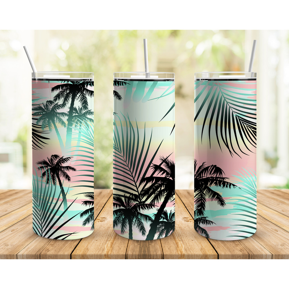 Summer Palm Trees Tumbler, Summer Palm Trees Skinny Tumbler.png