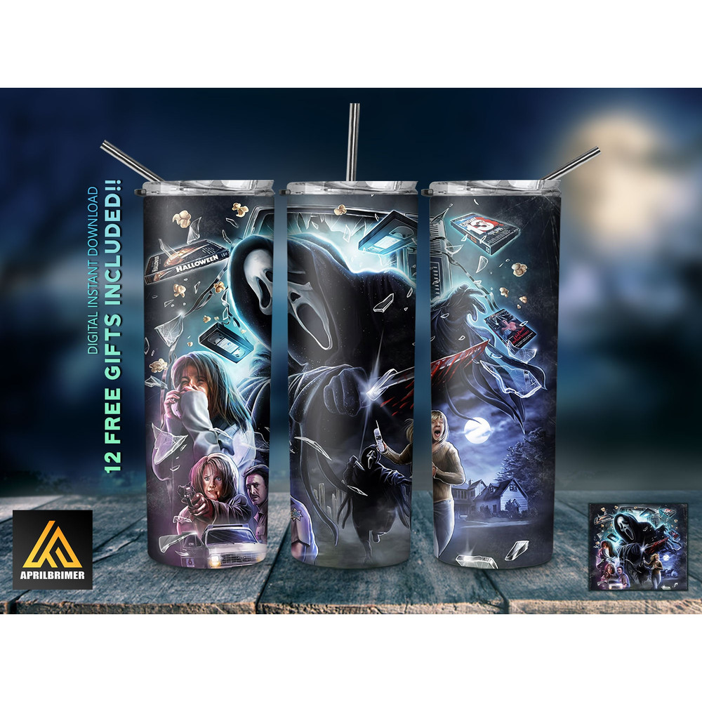 Horror Movie 20 Oz Skinny Tumbler StraightTapered Wrap Png Sublimation Design, Halloween Movies Tumbler PNG File-3.jpg