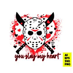 jason voorhees horror you slay my heart svg, jason voorhees svg, horror movie svg, halloween svg, ai digital file