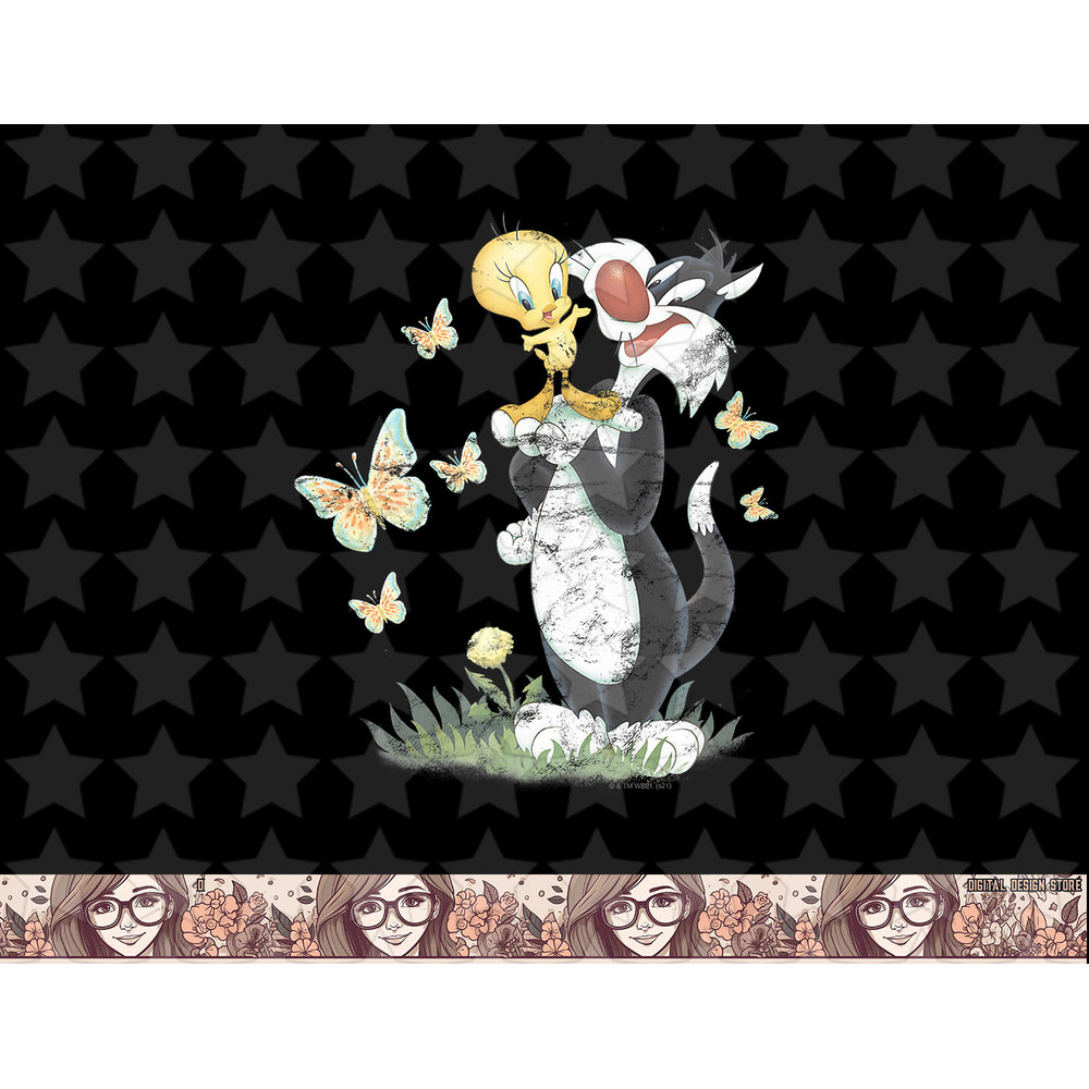 Looney Tunes Sylvester & Tweety Bird Butterfly Distressed png, sublimation, digital download .jpg