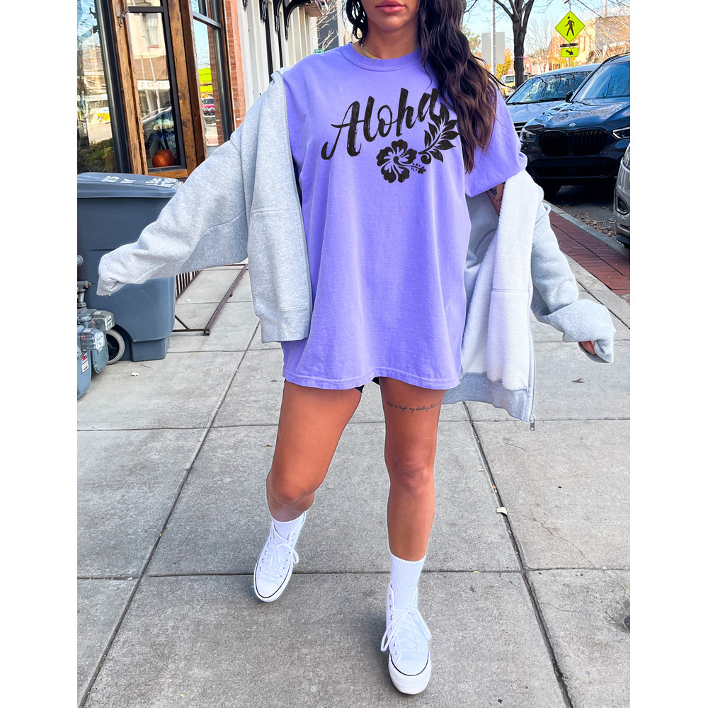 Aloha Shirt, Hibiscus Tee, Hawaii T-shirt, Comfort Colors Women T-shirt, Oversized T-shirt, Beach T-Shirt, Summer Tee, Hibiscus Flower Shirt - 5.jpg