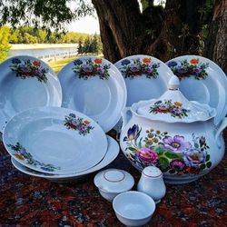 Set ceramic tableware of 7 items Saucepan with plates