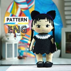 Wednesday doll, witch doll pattern, Wednesday Addams