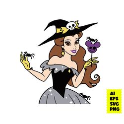 belle princess halloween svg, belle princess svg, witch svg, belle svg, disney svg, halloween svg, ai file