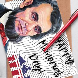 happy memorial day. a digital greeting card with the leader abraham lincoln.