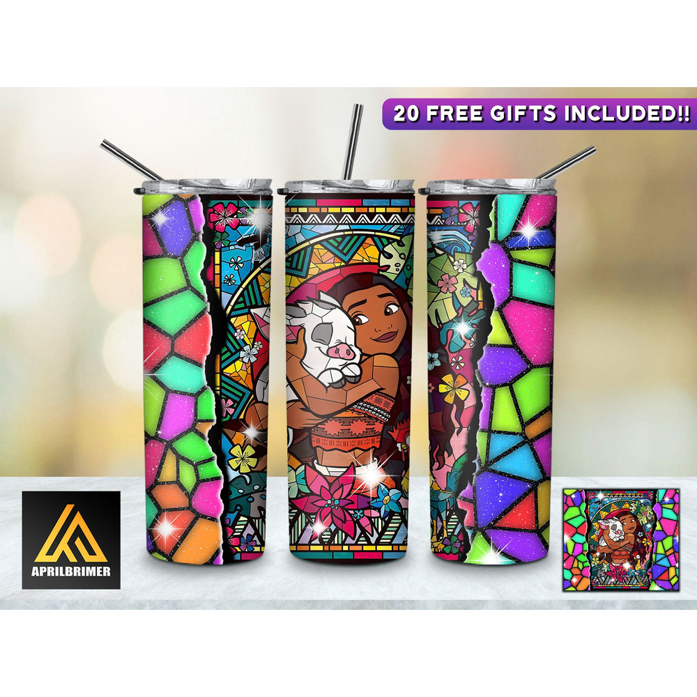 Princess Stained Glass 20 Oz Skinny Tumbler StraightTapered Wrap Png Sublimation Design, Cartoon Tumbler PNG File Digital Download-3.jpg