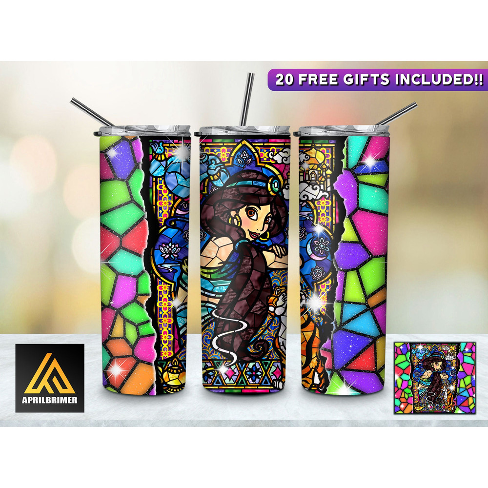 Princess Stained Glass 20 Oz Skinny Tumbler StraightTapered Wrap Png Sublimation Design, Cartoon Tumbler PNG File Digital Download-4.jpg