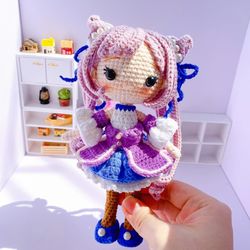 keqing genshin impact amigurumi pattern, handmade crochet amigurumi doll, crochet doll pdf pattern, chibi doll