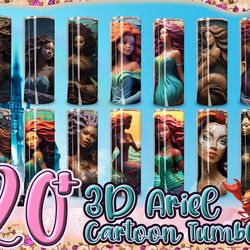 3d black mermaid tumbler sublimation design bundle, cartoon character 20 oz skinny tumbler design, ocean tumbler wrap pn