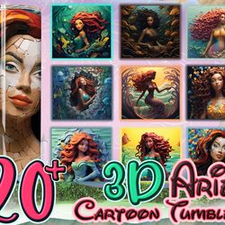 3d black mermaid 20 oz skinny straight & tapered tumbler design bundle, colorful floral 20 oz tumbler design sublimation