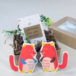 set of 2 fox pin brooches friend gift box engagement gift box long distance gift couples gift pocket hug love you gift